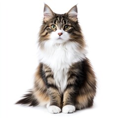 Obraz premium Maine Coon Cat Sitting with Fluffy Fur and Striking Gaze
