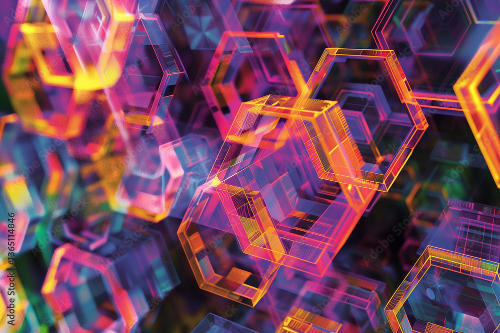 Aufkleber complex tessellated hexagonal shapes with optical illusions, creating a hypnotizing and mind-bending