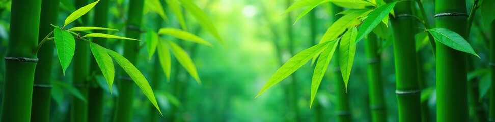 Obraz premium Lush green bamboo leaves creating a vibrant and textured background, tropical, outdoor