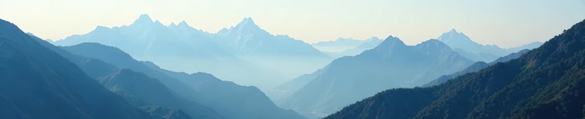 Fototapeta premium Mountain landscapes with a misty, serene atmosphere captured in high definition, showcasing the beauty of the natural world, environment, destination
