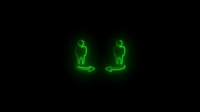 Glowing neon line Social Distancing. People keeping distance.People and distance arrow graphic animation. Alpha channel. Transparent background motion design.