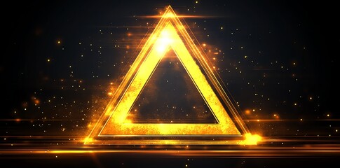 Glowing Triangle Frame with Golden Light Streaks and Sparkling Particles