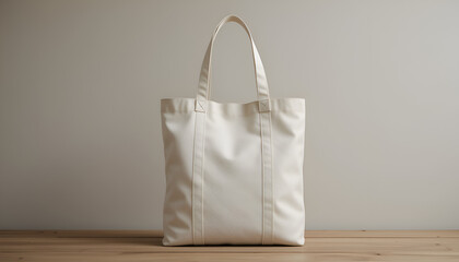 Minimalist White Tote Bag on Wooden Surface