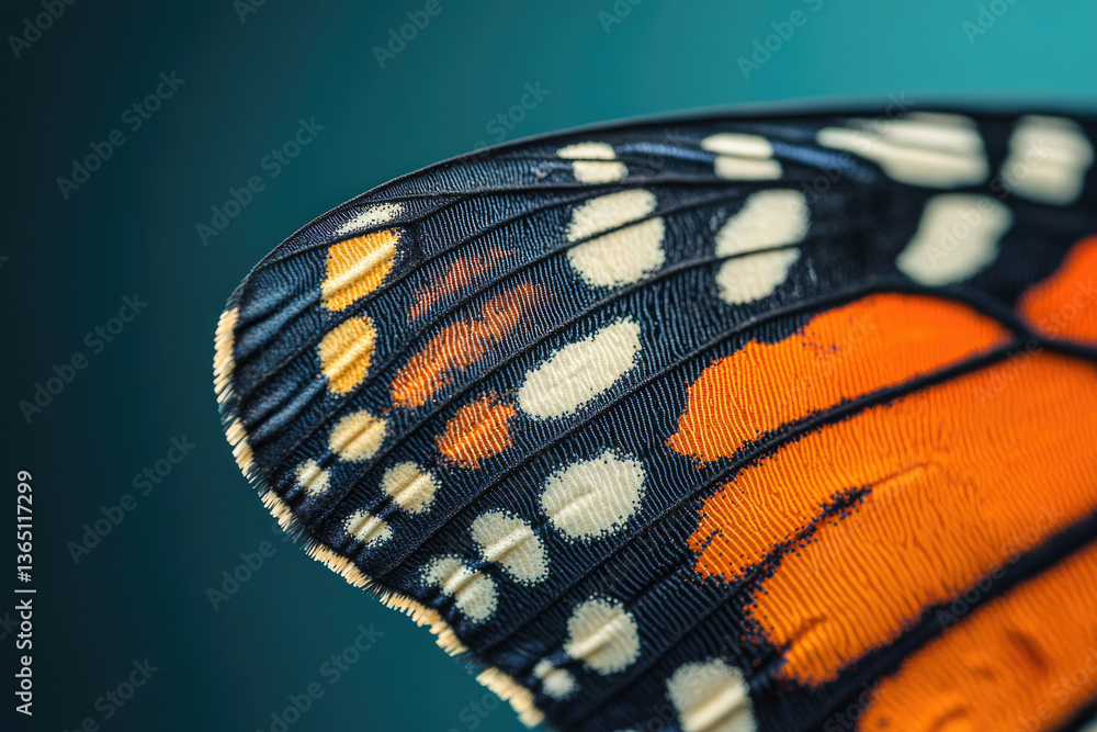 Poster close-up of a butterfly wing showcasing intricate patterns and vibrant colors.