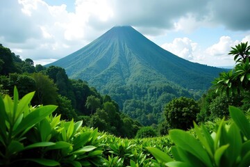 Lush greenery surrounding the majestic Poas Volcano in Poas Volcano National Park in Costa Rica,  Costa Rica,  activity