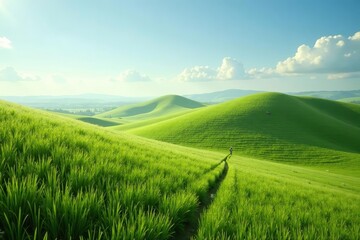 Obraz premium Rolling meadowland in Sweet Grass Hills with winding tracks, grass, landscape