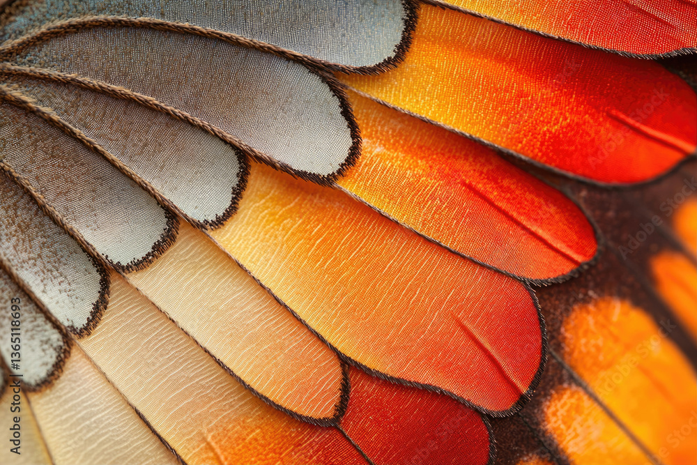 Poster Close-up of vibrant butterfly wing scales, showcasing intricate patterns and color gradients.