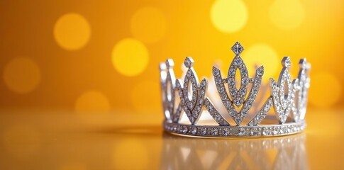 Silver Sparkling Diamond Crown on yellow orange bokeh for beauty queen pageant,  diamonds,  pageant