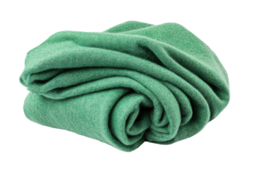 Soft green fleece blanket rolled for cozy comfort, cut out