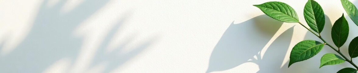 Fototapeta premium Organic shadow of leaves casting a pattern over a white textured wall, textured, abstract