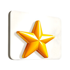 3D Gold Star on White Card – Shiny Award Icon for Achievements, Ratings, Rewards, and UI Design in Gaming, Education, and Business, 3D star, smiling star, cute star, cartoon star, happy star
