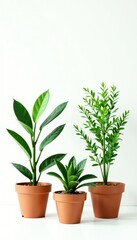 Set of artificial plants in flower pots isolated on white background,  decor,  white