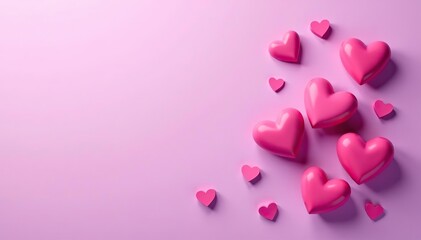 Simple and elegant Valentine's Day background with hearts on purple pastel color,  design,  minimalistic