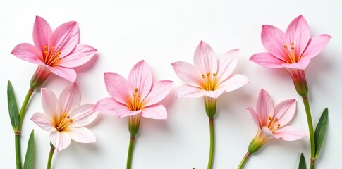 Naklejka premium Set of beautiful Freesia flowers arranged on a clean white background, petals, fresh