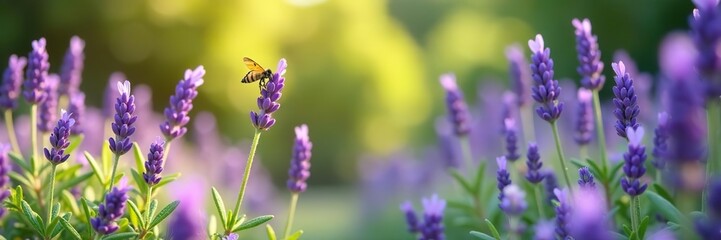Lavender plants in bloom in cottage garden with bees and butterflies,  butterflies,  bees