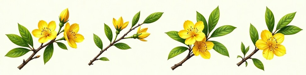 Set of vibrant blooming twig and flowers of Neroli on a Citrus branch Hand-drawn botanical illustration for cosmetic, perfumery, and medicinal plant designs,  vector,  twig
