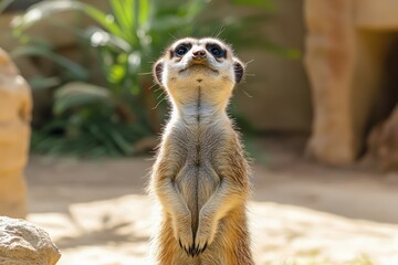 Fototapeta premium Meerkat - Suricata suricatta - in a group in the enclosure.. Beautiful simple AI generated image