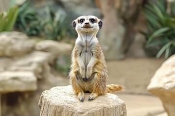 Fototapeta premium Meerkat - Suricata suricatta in a group in its natural habitat plays in a group.. Beautiful simple AI generated image
