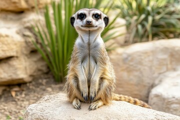 Fototapeta premium Meerkat - Suricata suricatta in a group in its natural habitat plays in a group.. Beautiful simple AI generated image