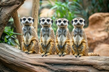 Family of cute Slender-Tailed Meerkats (Suricata suricatta) in zoo.. Beautiful simple AI generated image