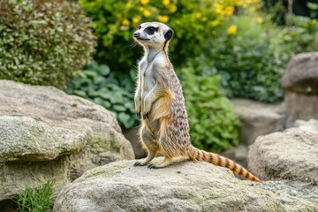 Fototapeta premium Meerkat - Suricata suricatta - in a group in the enclosure.. Beautiful simple AI generated image