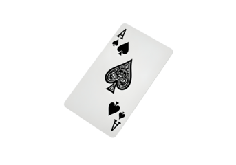 A floating playing card (Ace of Spades) in mid-air, isolated on a solid white background.