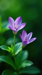 Fototapeta premium Pair of purple flowers on green leaf plant, spring, plant