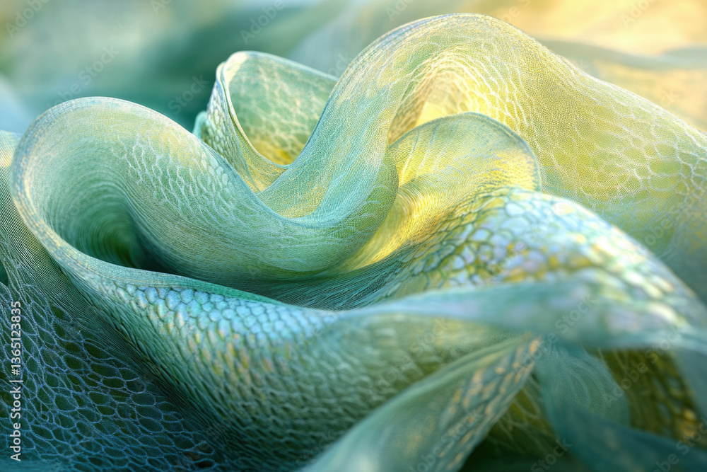 Poster Abstract image of teal and green fabric with a textured surface, creating swirling, flowing patterns.