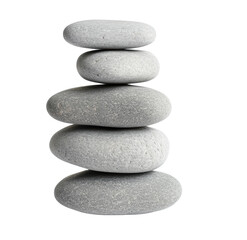 Balanced stack of smooth gray stones against black background, cut out