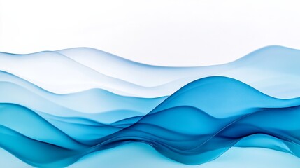 Fototapeta premium Abstract waves of blue and turquoise flowing gracefully against a white background, evoking tranquility