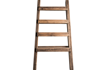 Rustic wooden ladder with four steps on transparent background, cut out
