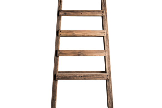 Rustic wooden ladder with four steps on transparent background, cut out