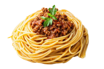 Delicious spaghetti bolognese with fresh parsley on top, cut out