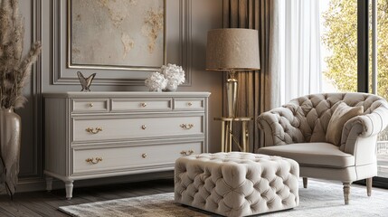 Elegant Bedroom Interior Design: Luxurious Furniture and Serene Atmosphere