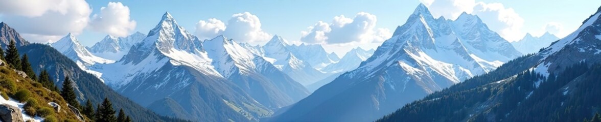 Majestic snow-capped mountains towering over a picturesque alpine valley,  majestic,  nature