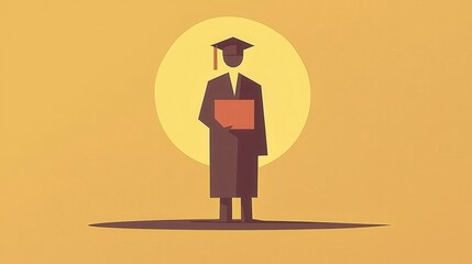 Graduate Holding Diploma in Front of Bright Circle Symbolizing Achievement and Success in Education