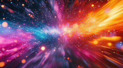 Multimedia Flow Abstract Background with Vibrant Colors, Motion, and Data Particles 