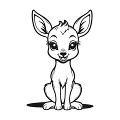 black and white vector silhouette of a baby deer looking over its shoulder with a cheerful expression