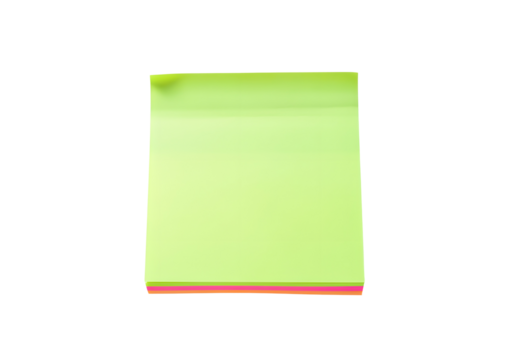 A floating sticky note pad in neon colors, isolated on a solid white background.