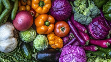 Fresh and Colorful Assortment of Vegetables Captured in Vibrant Display at a Farmers Market