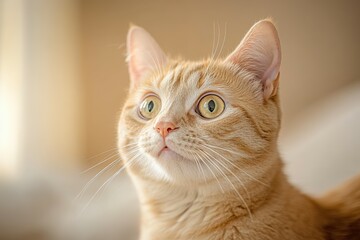 The cat looks curiously, the muzzle close-up. Beautiful simple AI generated image