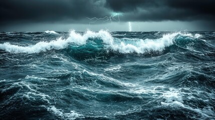 Obraz premium Tempest: Lightning Over Rough Seas, Lightning