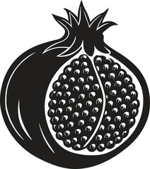 Pomegranate's Delight: An illustrated, monochrome depiction of a pomegranate, showcasing its vibrant seeds and the fruit's complex structure. 