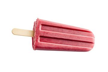 Delicious red berry popsicle with wooden stick on black background, cut out