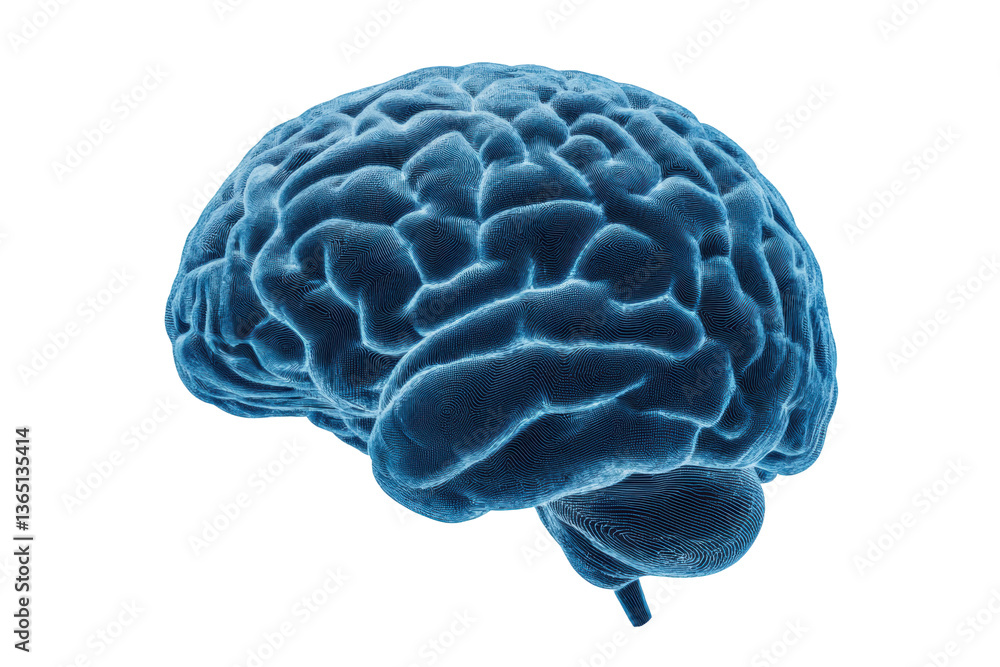 Poster digital blue brain model with neuron network visualization, cut out