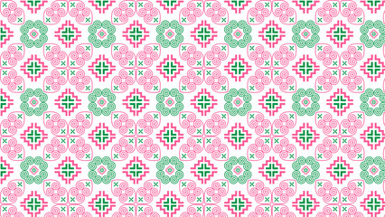 Seamless Hmong Embroidery Patterns in Hmong Ethnic Style, Green and Pink Tones, Pattern Design for Carpets, Clothing, Fabrics, Textures, Wallpaper, Wrapping, Fashion
