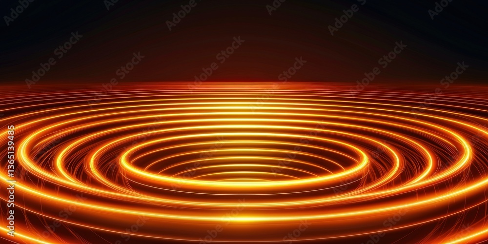 Poster customer experience interaction data concept. vibrant concentric circles with glowing lines on a dar