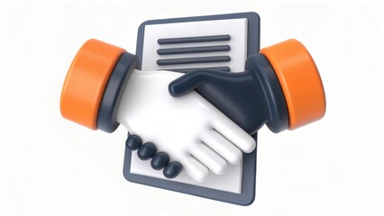 A graphic representation of a handshake over a document, symbolizing collaboration and agreement in a professional context.