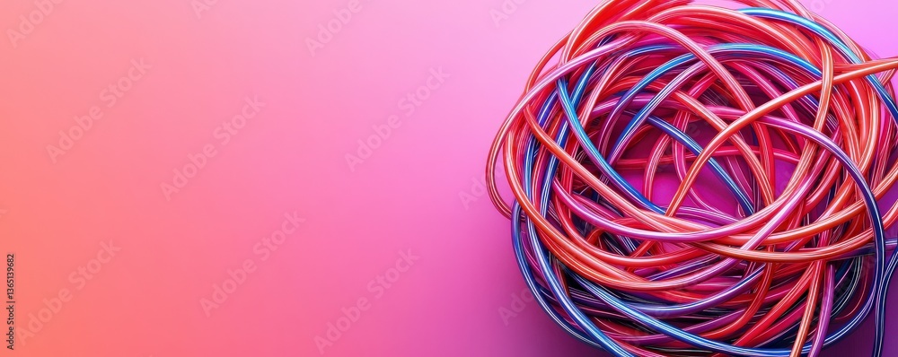 Aufkleber customer experience interaction data concept. colorful tangled wires on a gradient background.