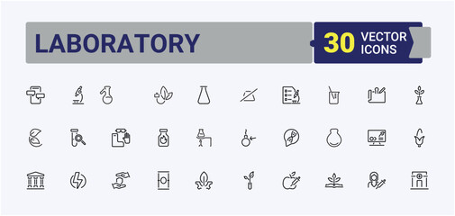 Laboratory icon set. Included physics, research, equipment, scientific, science and more. Icons for application. Chemical icon collection. Editable vector illustration.